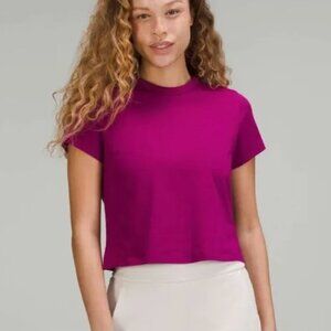 Lululemon 2 Classic Fit Cotton Blend T-Shirt Magenta Purple Boxy Basic